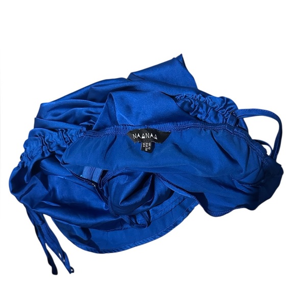 ASOS NaaNaa cowl neck ruched side satin dress in cobalt blue - Picture 5 of 9